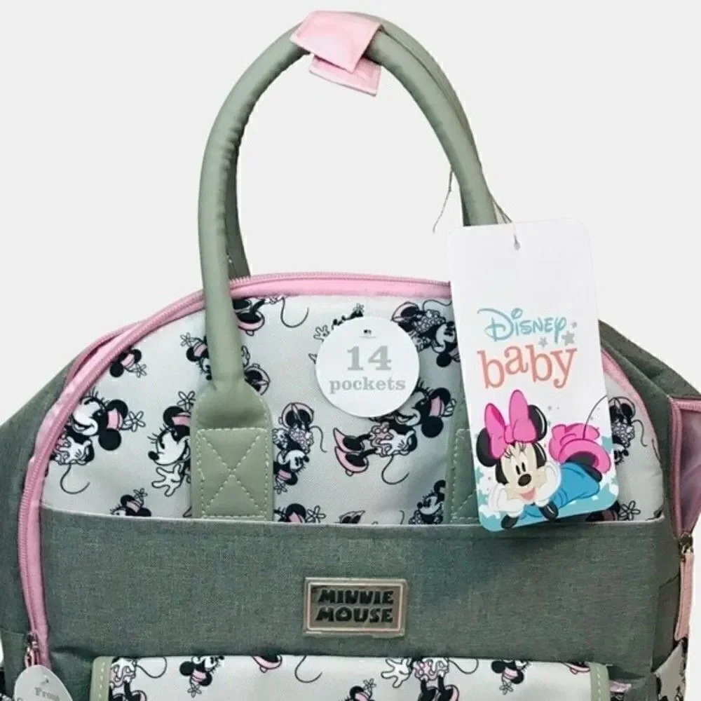New! Disney Baby Minnie Mouse Multi-Piece Diaper Backpack Changing Pad Bag Set